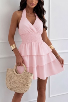 rochie scurtă cu volane și spate decupat GALMINA PINK