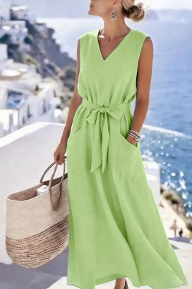 rochie midi delicată, cu curea textilă și buzunare decorative JASMINIA LIME