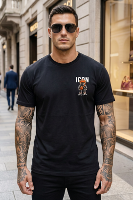 tricou pentru bărbați cu un imprimeu spectaculos și un detaliu decorativ pe spate HOLANDERO BLACK