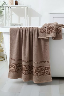 prosop din frotir cu bordură decorativă și textură moale HAVLIANA BROWN 70x140 cm