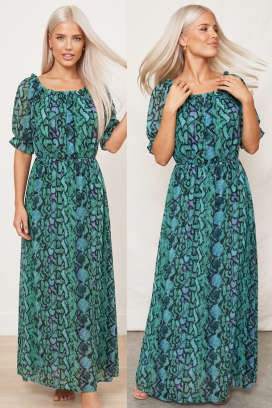 rochie lungă cu print geometric și croială lejeră RAMIRIA TURQUA