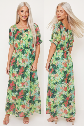rochie lungă cu print geometric și croială lejeră RAMIRIA GREEN