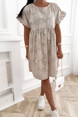 rochie scurtă lejeră cu floral print, buzunare și mâneci cu detalii MAJESTICA BEIGE