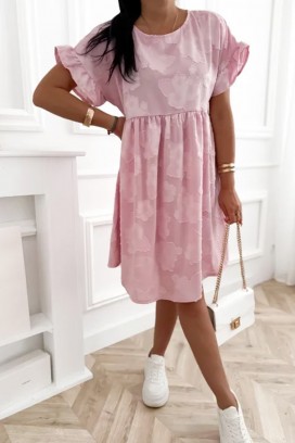 rochie scurtă lejeră cu floral print, buzunare și mâneci cu detalii MAJESTICA PINK