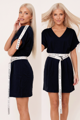 rochie sport-elegantă scurtă cu decolteu în V și benzi decorative VARELINA BLACK