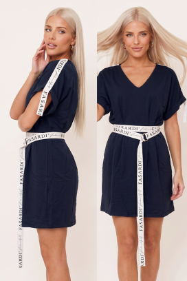 rochie sport-elegantă scurtă cu decolteu în V și benzi decorative VARELINA NAVY