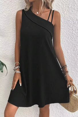 rochie scurtă elegantă cu decolteu asimetric și croială lejeră IVRINIA BLACK