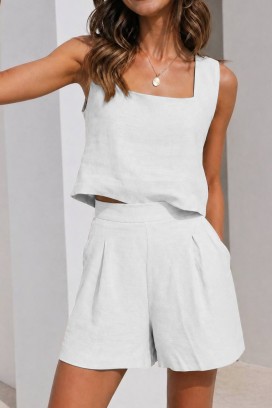 set de vară format din top și pantaloni scurți cu talie înaltă JUELA WHITE