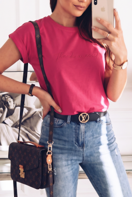 tricou de damă casual cu inscripție decorativă și croială lejeră RUBIMNZA FUCHSIA