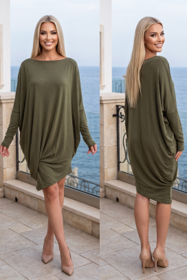 rochie lejeră cu design asimetric și accent drapat spectaculos IMERINIA KHAKI