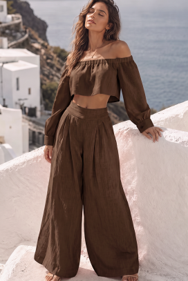 set de damă cu top cu umeri căzuți și pantaloni largi JEZABEL BROWN