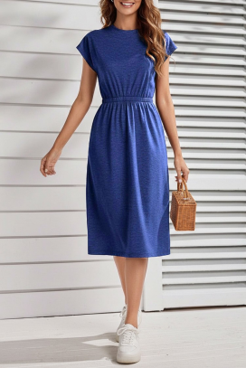 rochie midi, cu mâneci scurte și talie elastică CALIMBRIA NAVY