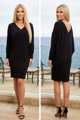 rochie de zi cu decolteu în V și mâneci lungi DANIMILA BLACK