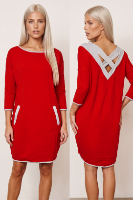 rochie sport-elegantă de tip tunică de zi cu mânecă 3/4 și buzunare MEISONA RED