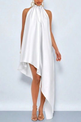 rochie de seară cu tiv asimetric ARELI WHITE