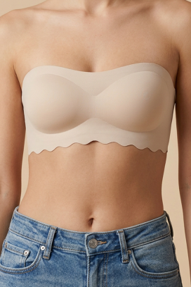 Sutien bandeau fără cusături cu benzi autoadezive și design fără bretele BALNEA BEIGE