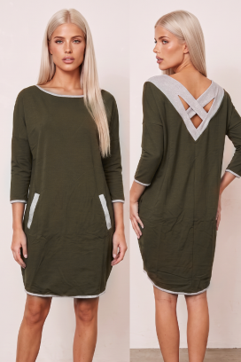 rochie tunică sport-elegantă de zi cu mânecă 3/4 și buzunare MEISONA KHAKI