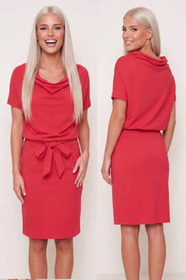 rochie scurtă cu umeri goi, șnur în talie și croială lejeră MORAVIA CORAL