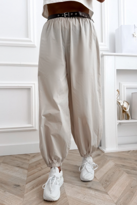 pantaloni damă lejeri din bumbac cu manșete elastice CHEROSIA ECRU