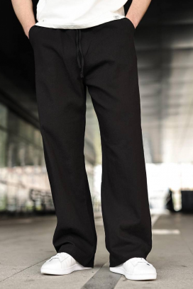 pantaloni bărbătești lejeri cu talie elastică și croială dreaptă VAREZIO BLACK