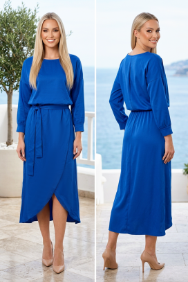 rochie midi cu efect petrecut și talie elastică, tiv asimetric DARLINIA BLUE