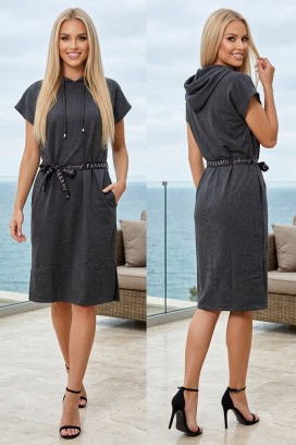 rochie midi sport-elegantă cu curea și glugă FESTORDA GRAFIT