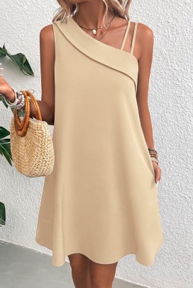 rochie scurtă elegantă cu decolteu asimetric și croială lejeră IVRINIA BEIGE