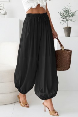 pantaloni de vară pentru femei, model de tip balon, cu talie înaltă DALYNA BLACK