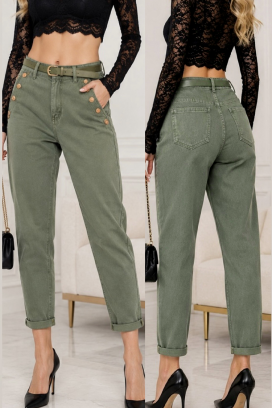 blugi damă stilizați cu talie înaltă și nasturi metalici decorativi RAVENZIA KHAKI