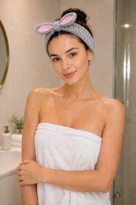 bentiță cosmetică din pluș pentru păr BENIATA GREY