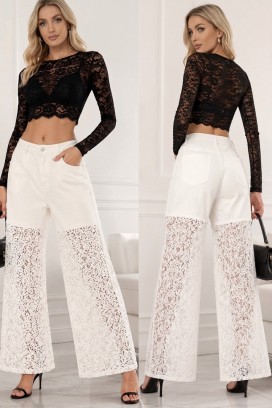 blugi spectaculoși cu talie înaltă și partea inferioară din dantelă LACERIA WHITE
