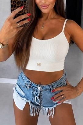 body scurt, cambrat, cu bretele subțiri FAMERIA WHITE