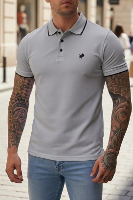 tricou bărbătesc din bumbac cu detalii contrastante și croială ajustată MORIFO GREY