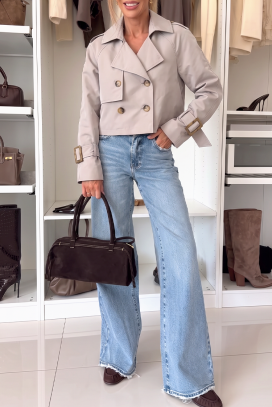 trench scurt de damă cu nasturi dubli SHARMITA BEIGE