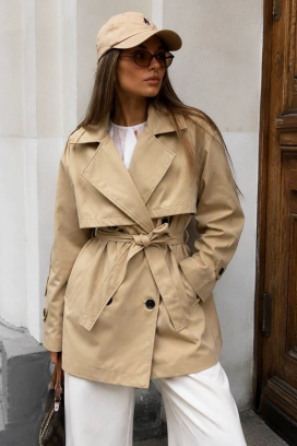 trenci damă cu curea și închidere dublu rând EMALIANA BEIGE