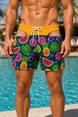 pantaloni scurți de înot pentru bărbați jucăuș cu imitație de două piese cu fructe și slip SELENIO
