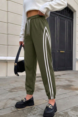 pantaloni sport damă cu legături și benzi decorative laterale BERLETA KHAKI