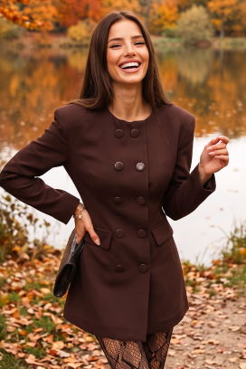 rochie scurtă tip blazer cu închidere dublu rând și buzunare decorative MARSENIA BORDO