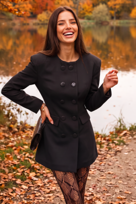 rochie scurtă tip blazer cu închidere dublu rând și buzunare decorative MARSENIA NAVY
