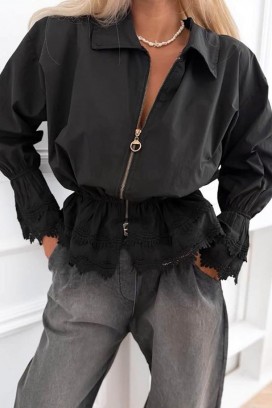 jachetă elegantă de damă din bumbac cu dantelă și talie elastică LORETINA BLACK