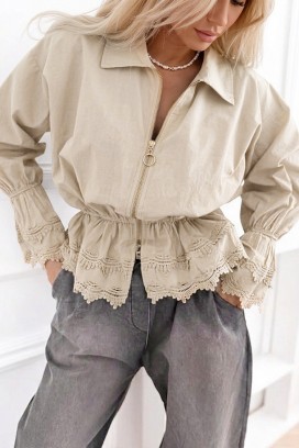 jachetă elegantă de damă din bumbac cu dantelă și talie elastică LORETINA BEIGE