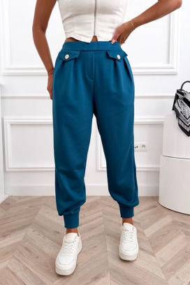 pantaloni sport-eleganți cu talie înaltă și manșete elastice AMARIATA BLUE