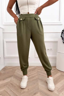 pantaloni sport-eleganți cu talie înaltă și manșete elastice AMARIATA GREEN