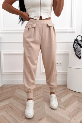 pantaloni sport-eleganți cu talie înaltă și manșete elastice AMARIATA BEIGE