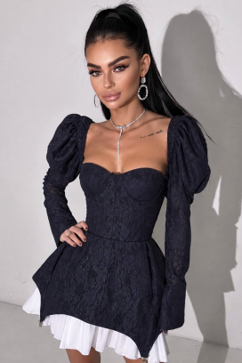 rochie mini cu efect de corset și mâneci bufante GESIELA BLACK