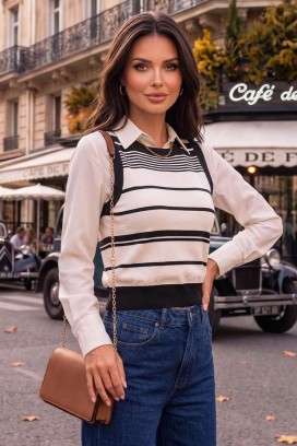 top tricotat damă în dungi cu bordură lată PANESIA BLACK