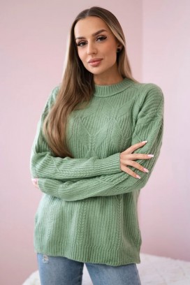 pulover din lână pentru femei cu tricotaj accentuat LEANETA GREEN