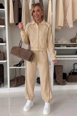 set sport-elegant pentru femei cu jachetă scurtă și pantaloni jogger LAMONIA BEIGE