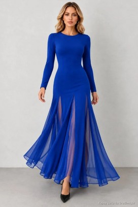 rochie elegantă lungă cu despicături înalte și fustă diafană transparentă VELIZARA BLUE