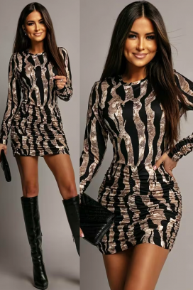 rochie elegantă, cambrată, cu mâneci lungi și detalii drapate KARMETIA BLACK